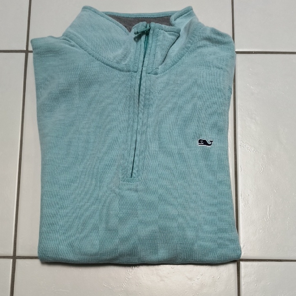 Vineyard Vines Soft Turquoise Blue Quarter Zip Sweater